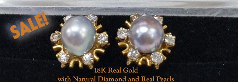 18K Yellow Gold Pearl and Diamond Sunstar Earrings