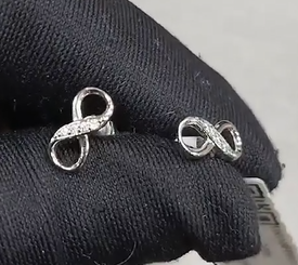 18K Real White Gold INFINITY Earrings
