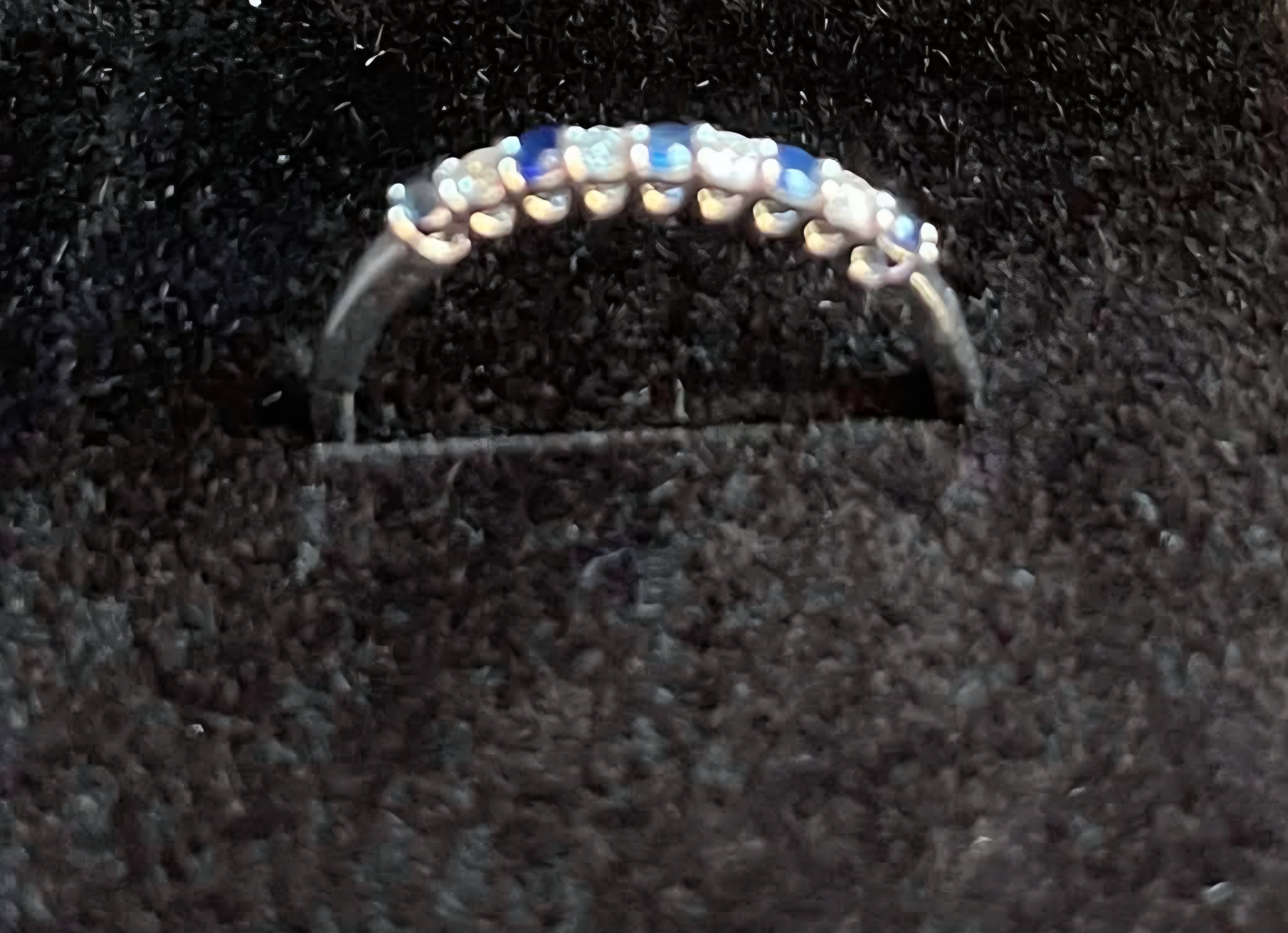 18K Real White Gold Ring with Natural Diamonds and Blue Sapphires